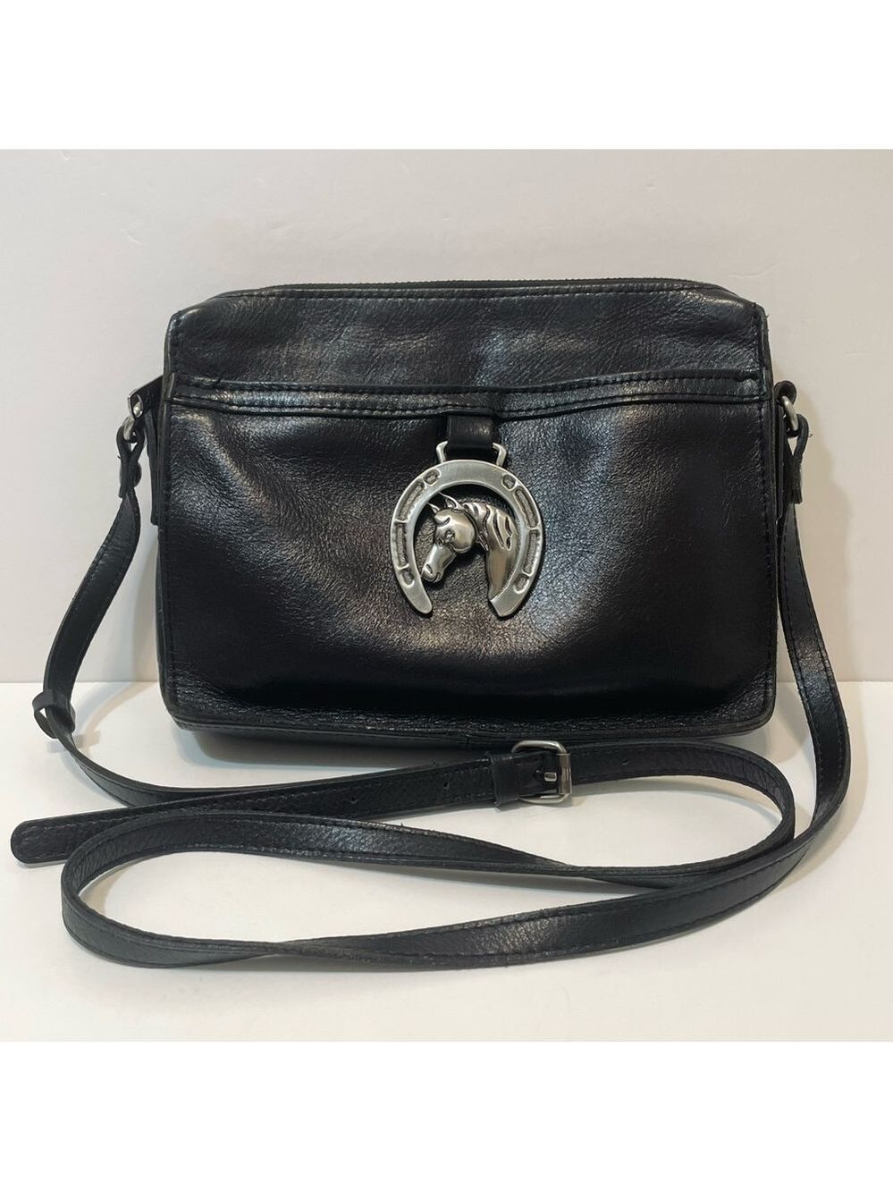 Patricia Nash Nazaire Equestrian Black Leather Bag Heritage Horseshoe EUC